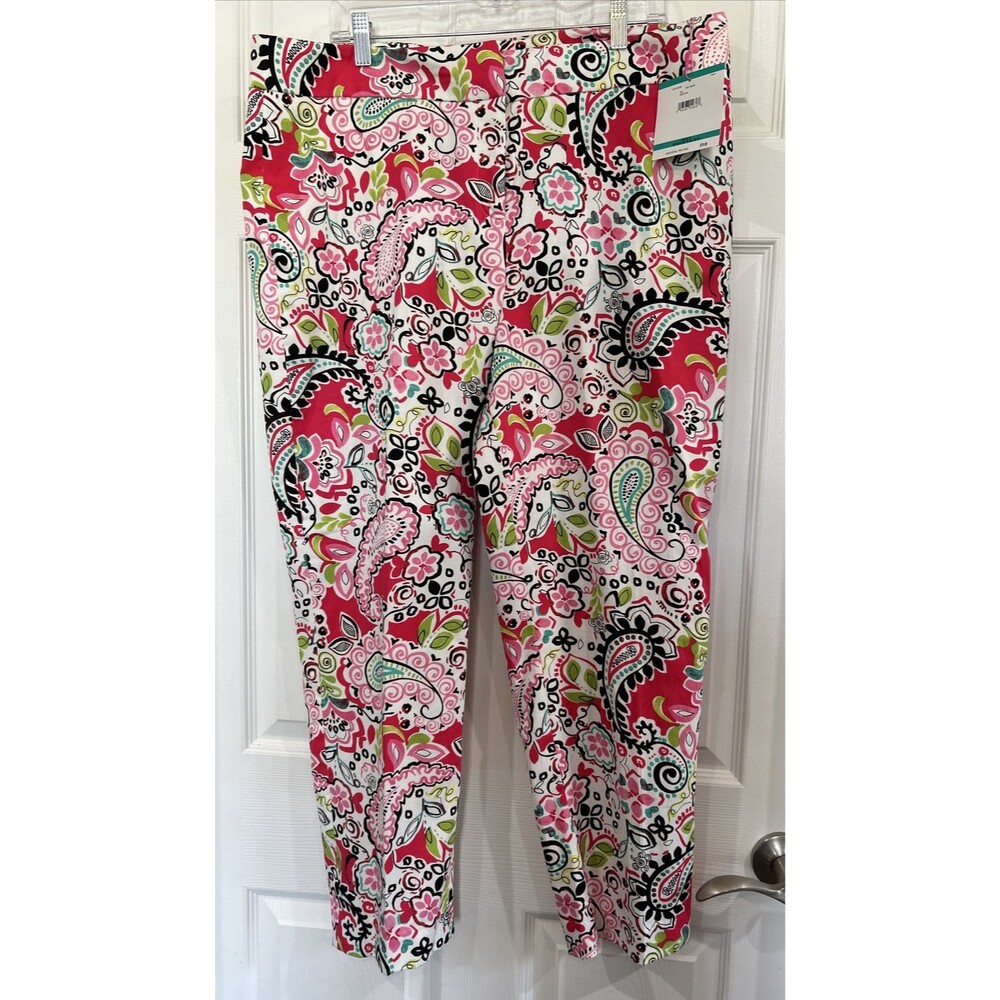 Pappagallo Stretch Pants Ankle Bright Floral Pink Print Size 16